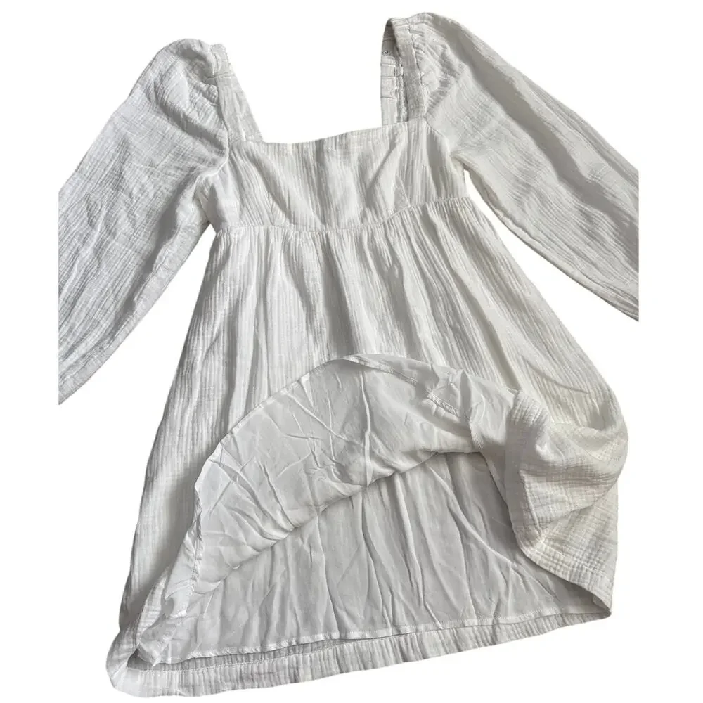 J. Crew Squareneck Soft Gauze White Dress Pockets Size Small